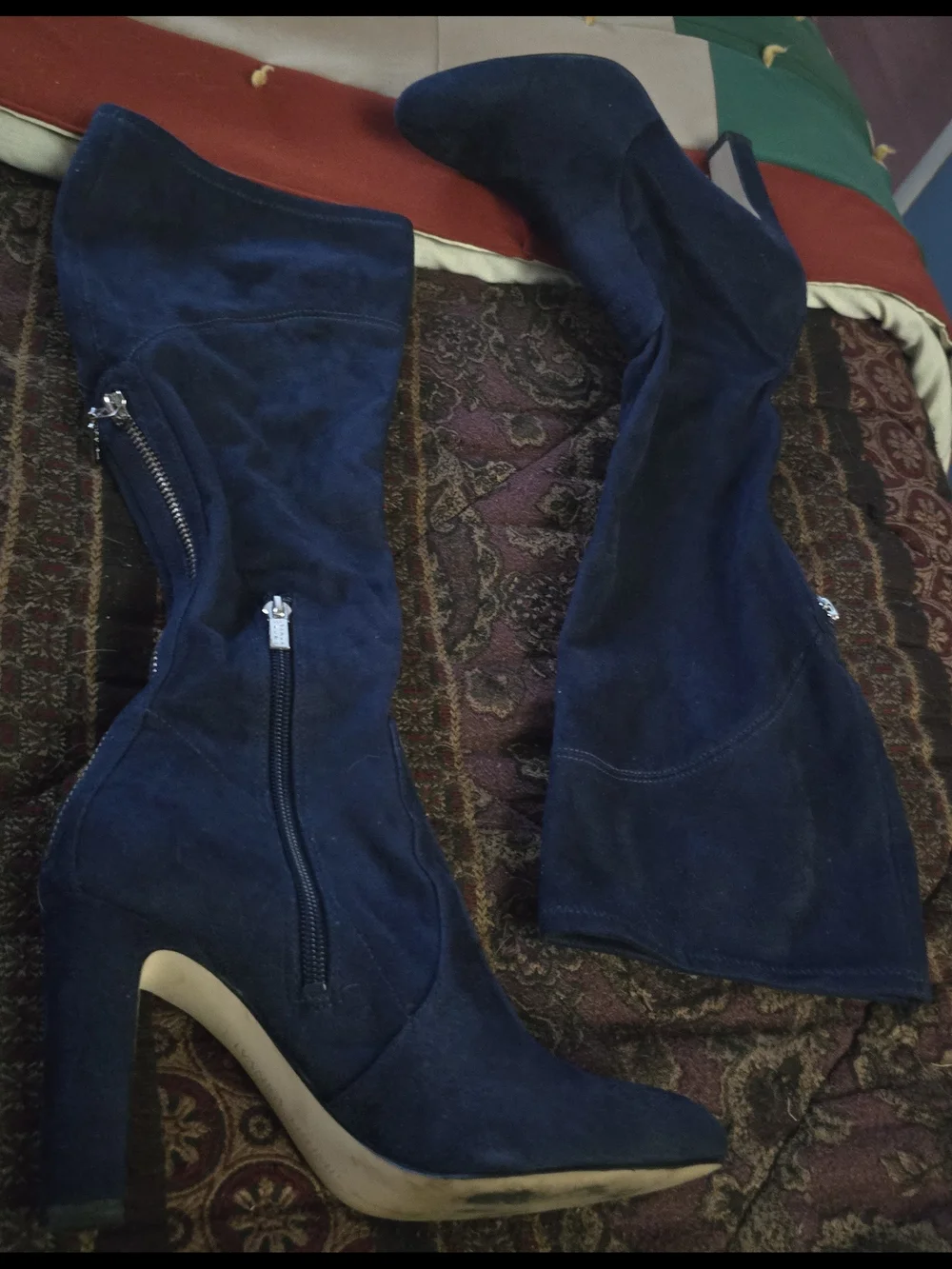 Ivanka Trump Blue Suede Knee-High Block Heel Boots Size 6.5M